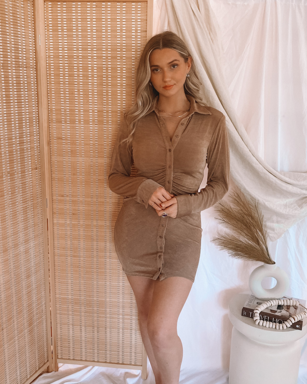 OUT OF TIME BUTTON DOWN MINI DRESS