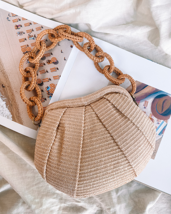 LANA WOVEN CLUTCH - BEIGE